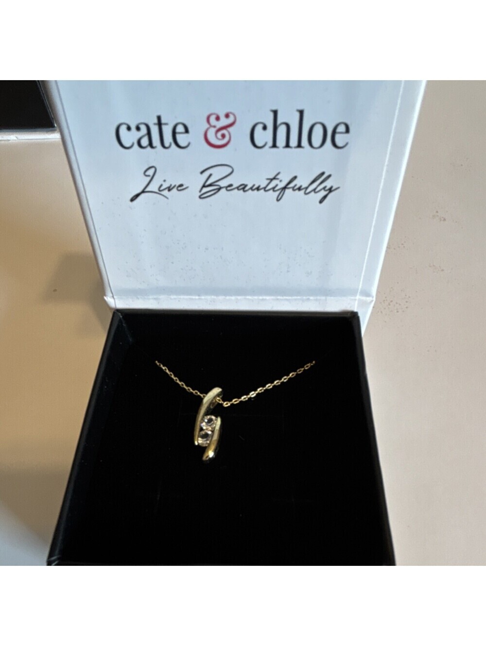 Cate & Chloe Gold Plated Crystal Pendant Necklace White Stone